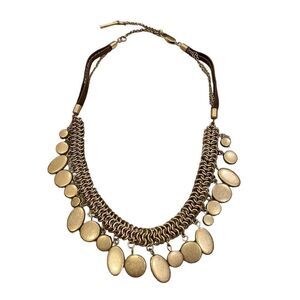 KENNETH COLE Gold Tone multiChain bib‎ necklace, gold drops boho